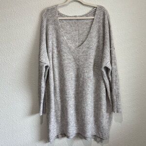 Free People Intimately Womens‎ M/L Comfy Oversized Waffle Knit Sweater Grey Pink